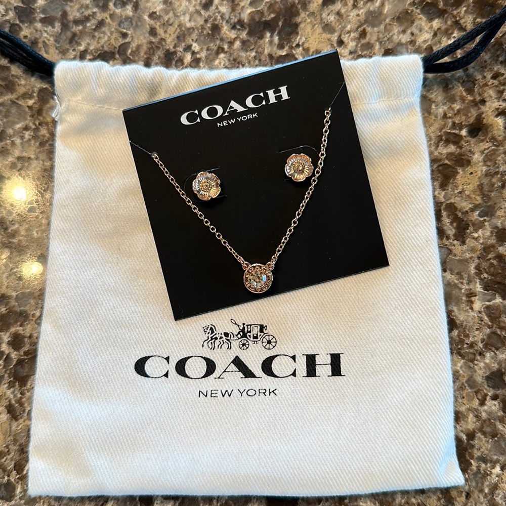 Brand new Coach earrings and necklace rose gold set